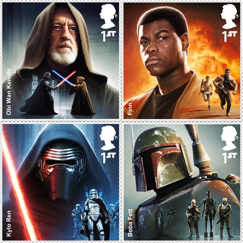 Selos de Guerra nas Estrelas para Galáxias Distantes - O Royal Mail britânico acabou de anunciar sua mais nova coleção de selos e eles apresentam personagens de toda a franquia de Guerra nas Estrelas. O material foi criado pelo designer Malcolm Tween da Digital Progression e os doze selos dessa coleção mostram de Darth Vader a Han Solo, passando por Boba Fett e Yoda até Obi Wan Kenobi e Chewbacca. 