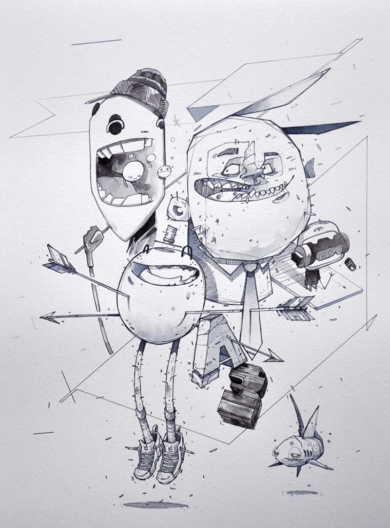 As ilustrações que você vai ver logo abaixo fazem parte de um projeto colaborativo chamado A3. Aqui, os ilustradores Monsta Julien, Mlle Terite e Ant do Pandakroo trabalharam juntos para uma exposição nas Ilhas Reunião. Tudo aconteceu em setembro de 2015 na SoHype. No momento que me deparei com esse projeto no Behance, sabia que precisava publicar algo aqui.