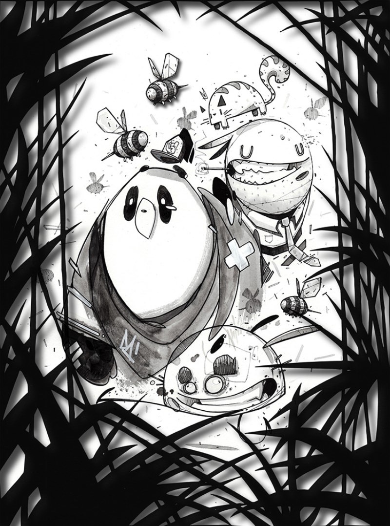 As ilustrações que você vai ver logo abaixo fazem parte de um projeto colaborativo chamado A3. Aqui, os ilustradores Monsta Julien, Mlle Terite e Ant do Pandakroo trabalharam juntos para uma exposição nas Ilhas Reunião. Tudo aconteceu em setembro de 2015 na SoHype. No momento que me deparei com esse projeto no Behance, sabia que precisava publicar algo aqui.