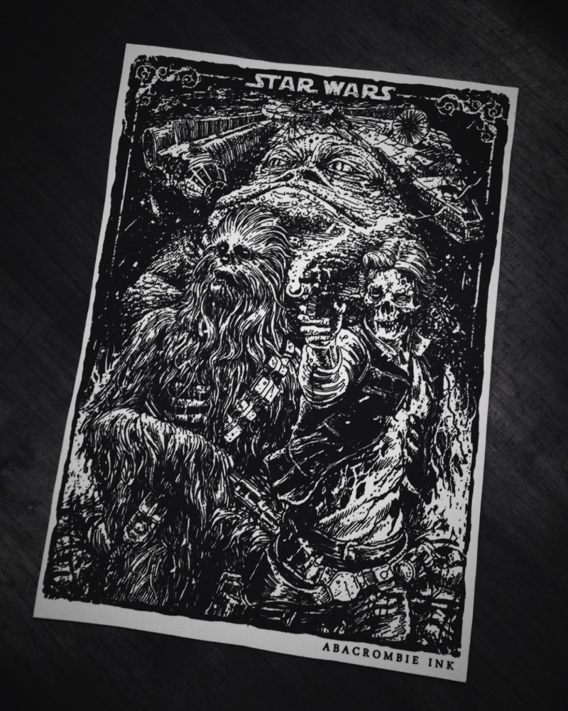 Hugo Silva, mais conhecido pelo mundo como Abacrombie INK, é um ilustrador paulistano com um portfólio fenomenal que inclui dezenas de ilustrações para bandas de hardcore e metal. Isso sem ignorar todos os trabalhos que ele publica por ai com foco em Star Wars e outras histórias de ficção científica do cinema. 