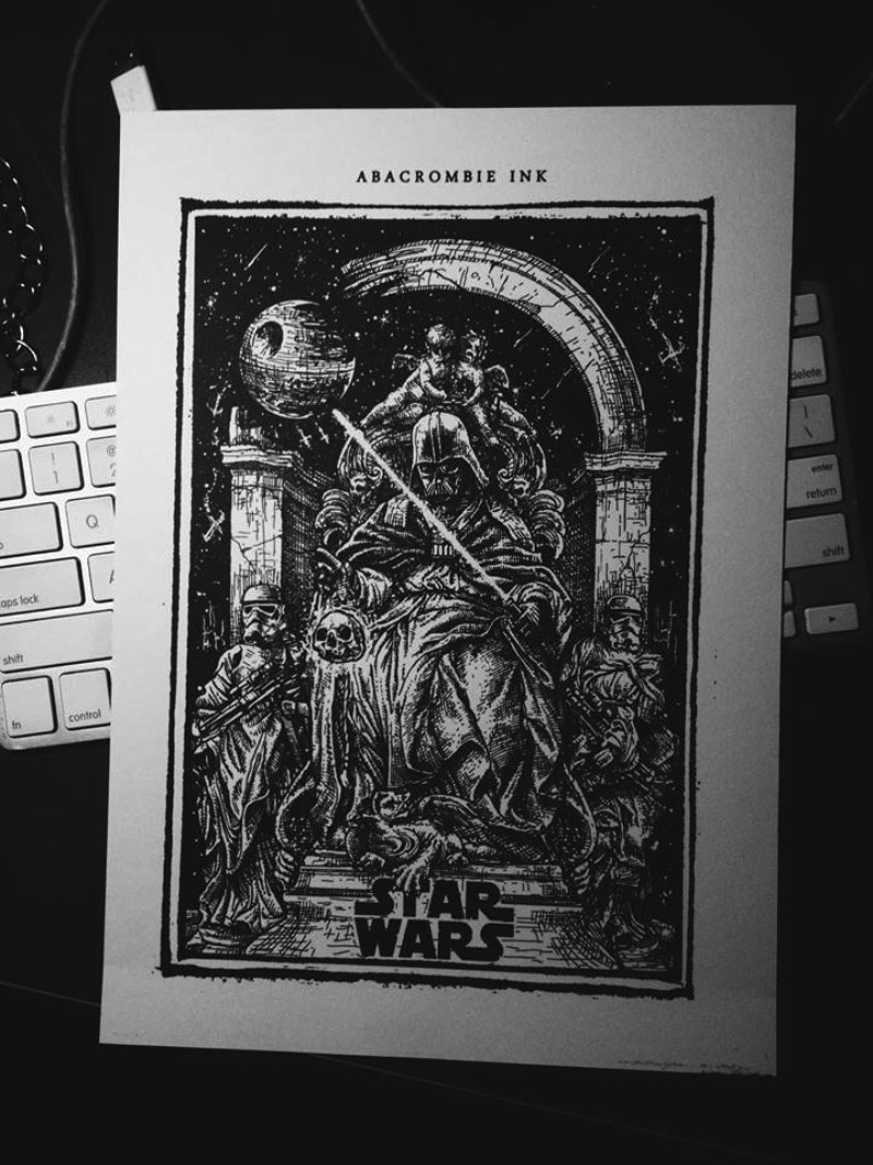 Hugo Silva, mais conhecido pelo mundo como Abacrombie INK, é um ilustrador paulistano com um portfólio fenomenal que inclui dezenas de ilustrações para bandas de hardcore e metal. Isso sem ignorar todos os trabalhos que ele publica por ai com foco em Star Wars e outras histórias de ficção científica do cinema. 