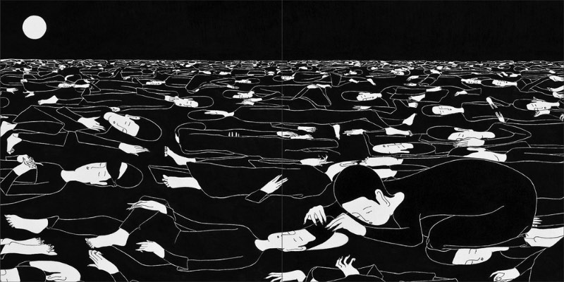 Parece que, para Kim Dae-Hyun, a única cor que importa é o preto e é assim que ele cria suas ilustrações. Mas não pense que a falta de cor vai transformar o trabalho monocromático dele em algo tedioso. Muito pelo contrário, as ilustrações que encontrei no seu portfólio tem muita história para contar.
