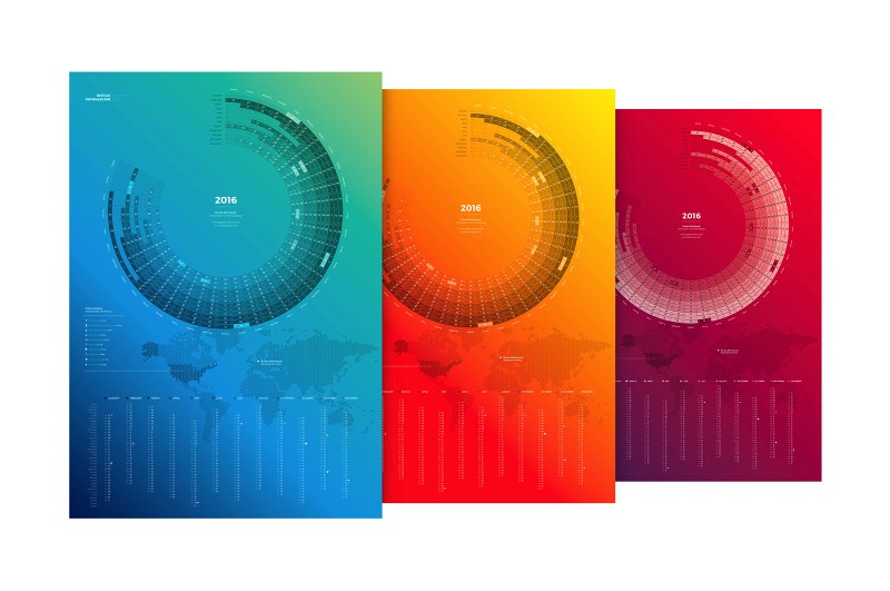 Um novo ano, um novo calendário, novas cores. É isso que o pessoal do Bureau Oberhaeuser resolveu colocar em prática com esse calendário de 2016 que eles publicaram no Behance. Produzido em três cores diferentes, você pode escolher entre ter o calendário em alemão ou em inglês. Bem útil para quem gosta de marcar o tempo de forma analógica.