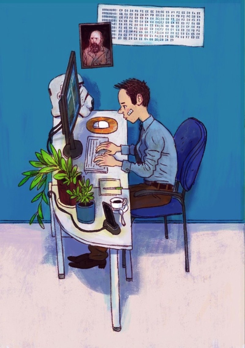 Dmitry Narozhny é um ilustrador russo baseado na Tailândia cujo portfólio é repleto de ótimos trabalhos. Nesse artigo aqui, resolvi publicar seu projeto IT-characters onde o ilustrador criou uma série de imagens focados nos clichês visuais da comunidade de tecnologia. As imagens abaixo irão ilustrar uma calendário da Devexperts, cada imagem para um mês diferente.