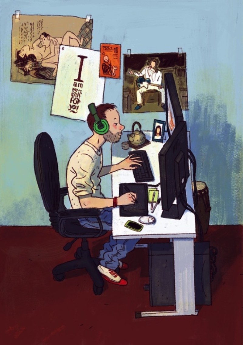 Dmitry Narozhny é um ilustrador russo baseado na Tailândia cujo portfólio é repleto de ótimos trabalhos. Nesse artigo aqui, resolvi publicar seu projeto IT-characters onde o ilustrador criou uma série de imagens focados nos clichês visuais da comunidade de tecnologia. As imagens abaixo irão ilustrar uma calendário da Devexperts, cada imagem para um mês diferente.