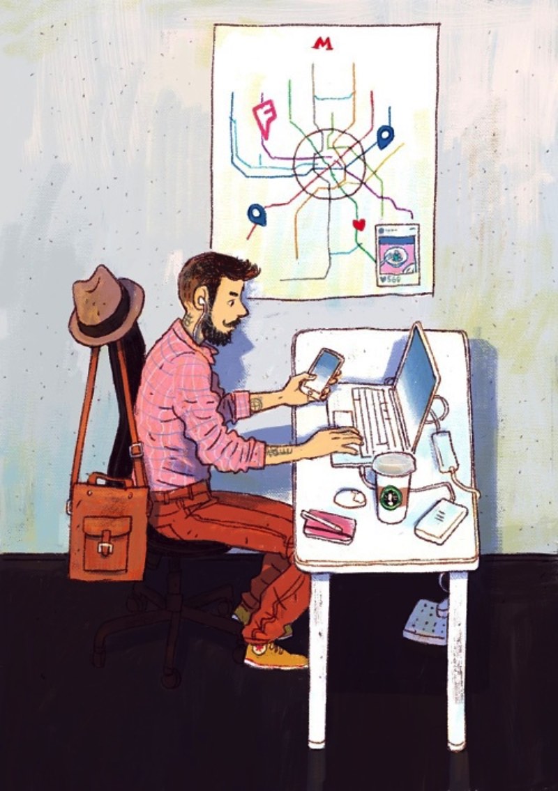 Dmitry Narozhny é um ilustrador russo baseado na Tailândia cujo portfólio é repleto de ótimos trabalhos. Nesse artigo aqui, resolvi publicar seu projeto IT-characters onde o ilustrador criou uma série de imagens focados nos clichês visuais da comunidade de tecnologia. As imagens abaixo irão ilustrar uma calendário da Devexperts, cada imagem para um mês diferente.