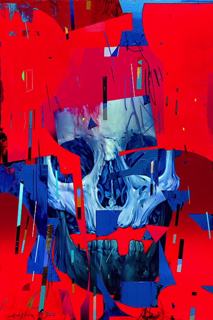 Já ando acompanhando o trabalho do Erik Jones tem alguns anos. Seja pelo instagram, facebook ou mesmo no seu portfolio online e sempre gosto de fazer uma visita a sua presença online para descobrir o que ele anda fazendo. Afinal, sua mistura de formas geométricas, caveiras e retratos femininos é inspirador e extremamente interessante.