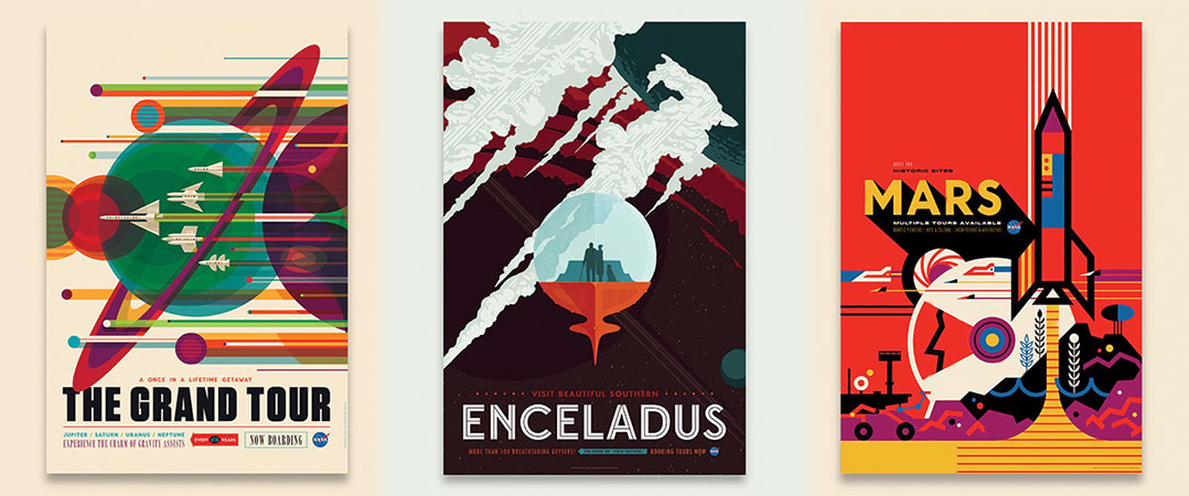 Essa semana, o escritório de design americano conhecido como Invisible Creature anunciou uma série de três posters criados para o Jet Propulsion Laboratory da NASA. Esses posters ilustrados foram feitos pela empresa para serem dados como presentes para a equipe do laboratório, incluindo ai todos os cientistas, engenheiros e oficiais do governo. No futuro, a NADA foi liberar, gratuitamente, cópias digitais do material e você pode comprar alguns posters direto no site do Invisible Creatures. 