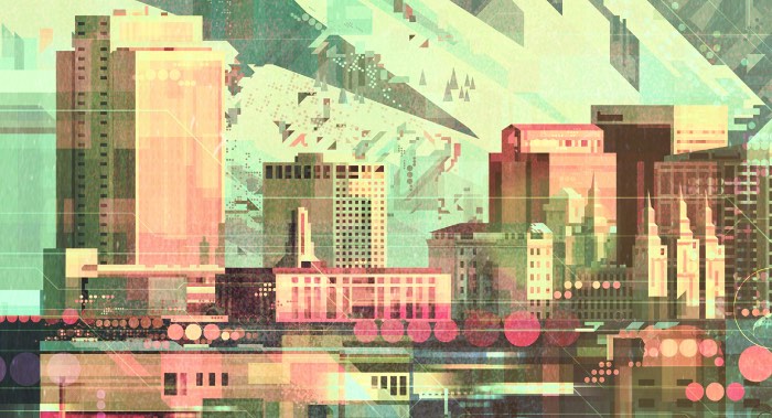 As ilustrações que você vai ver abaixo são paisagens geométricas criadas pelo artista britânico James Gilleard. Nessas imagens ele parece criar paisagens através de um filtro setentista que transforma tudo em algo geométrico e saudosista. Aparentemente, esse é um estilo visual novo que o ilustrador anda explorando e fico feliz de ver ilustradores experimentando com novos visuais e produzindo material de tão boa qualidade.