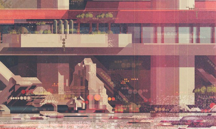 As ilustrações que você vai ver abaixo são paisagens geométricas criadas pelo artista britânico James Gilleard. Nessas imagens ele parece criar paisagens através de um filtro setentista que transforma tudo em algo geométrico e saudosista. Aparentemente, esse é um estilo visual novo que o ilustrador anda explorando e fico feliz de ver ilustradores experimentando com novos visuais e produzindo material de tão boa qualidade.