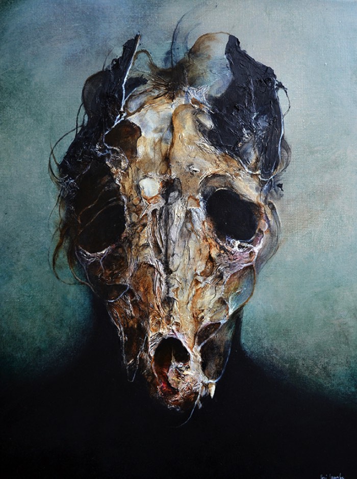 Nas tragédias clássicas, a existência do herói é forjada pela sua morte. E o trabalho de Eric Lacombe parece mostrar a mesma coisa. Nas ilustrações e pinturas desse artista francês você consegue enxergar uma ansiedade pela morte que carrega um certo ar de heroísmo. Ar esse que mostra um certo olhar em direção ao seu próprio fim. Como se o artista estivesse mostrando apenas o que ele sabe que vai acontecer em breve.