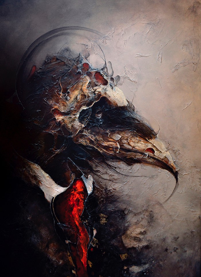 Nas tragédias clássicas, a existência do herói é forjada pela sua morte. E o trabalho de Eric Lacombe parece mostrar a mesma coisa. Nas ilustrações e pinturas desse artista francês você consegue enxergar uma ansiedade pela morte que carrega um certo ar de heroísmo. Ar esse que mostra um certo olhar em direção ao seu próprio fim. Como se o artista estivesse mostrando apenas o que ele sabe que vai acontecer em breve.