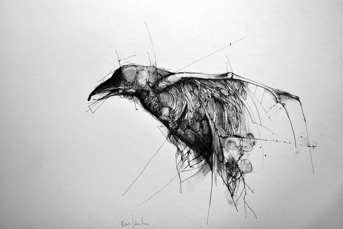 Nas tragédias clássicas, a existência do herói é forjada pela sua morte. E o trabalho de Eric Lacombe parece mostrar a mesma coisa. Nas ilustrações e pinturas desse artista francês você consegue enxergar uma ansiedade pela morte que carrega um certo ar de heroísmo. Ar esse que mostra um certo olhar em direção ao seu próprio fim. Como se o artista estivesse mostrando apenas o que ele sabe que vai acontecer em breve.