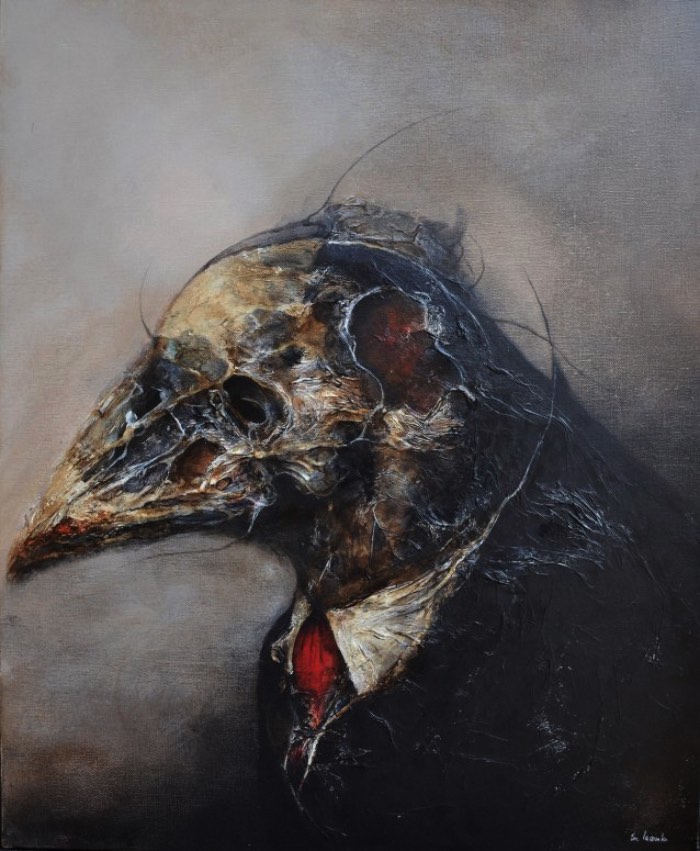 Nas tragédias clássicas, a existência do herói é forjada pela sua morte. E o trabalho de Eric Lacombe parece mostrar a mesma coisa. Nas ilustrações e pinturas desse artista francês você consegue enxergar uma ansiedade pela morte que carrega um certo ar de heroísmo. Ar esse que mostra um certo olhar em direção ao seu próprio fim. Como se o artista estivesse mostrando apenas o que ele sabe que vai acontecer em breve.