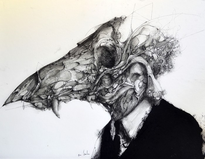 Nas tragédias clássicas, a existência do herói é forjada pela sua morte. E o trabalho de Eric Lacombe parece mostrar a mesma coisa. Nas ilustrações e pinturas desse artista francês você consegue enxergar uma ansiedade pela morte que carrega um certo ar de heroísmo. Ar esse que mostra um certo olhar em direção ao seu próprio fim. Como se o artista estivesse mostrando apenas o que ele sabe que vai acontecer em breve.