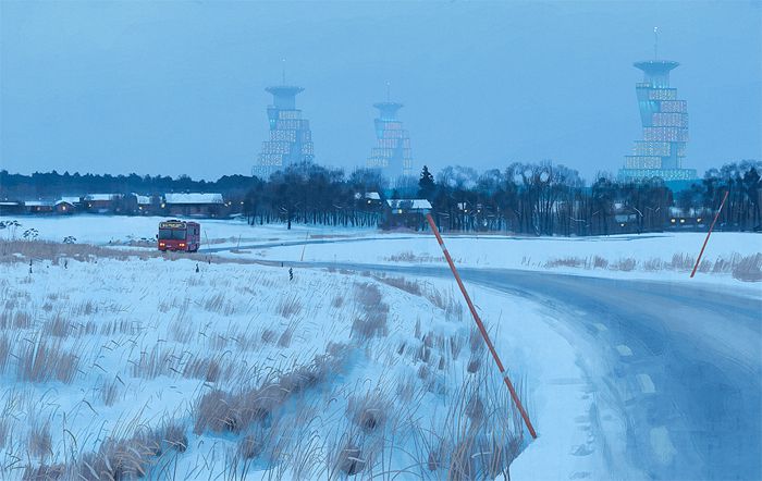 Observar o portfólio do Simon Stalenhag é como fazer uma viagem no tempo para um futuro possível. Um futuro tão possível que, algumas vezes, parece ser algo do nosso dia a dia. Essa sensação é a que eu tive enquanto passava os olhos por dezenas de ilustrações que mostram cenários hiper realistas de paisagens escandinavas. São nessas paisagens que a ficção científica passa a existir, seja através de robôs que se misturam a elementos orgânicos ou mesmo veículos voadores que já viram dias melhores.