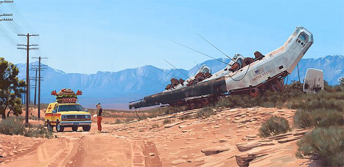 Observar o portfólio do Simon Stalenhag é como fazer uma viagem no tempo para um futuro possível. Um futuro tão possível que, algumas vezes, parece ser algo do nosso dia a dia. Essa sensação é a que eu tive enquanto passava os olhos por dezenas de ilustrações que mostram cenários hiper realistas de paisagens escandinavas. São nessas paisagens que a ficção científica passa a existir, seja através de robôs que se misturam a elementos orgânicos ou mesmo veículos voadores que já viram dias melhores.
