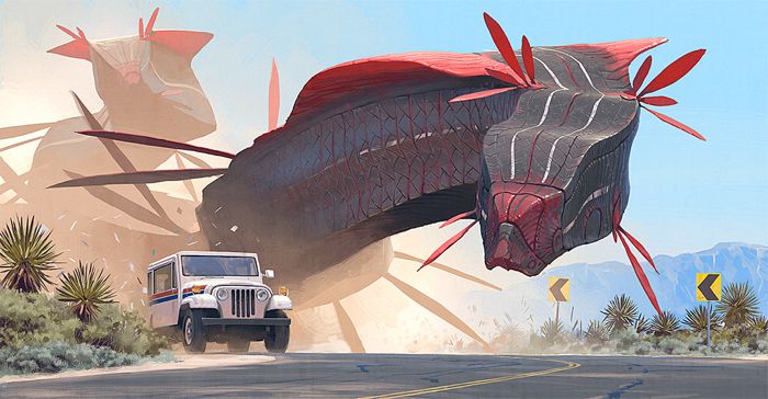 Observar o portfólio do Simon Stalenhag é como fazer uma viagem no tempo para um futuro possível. Um futuro tão possível que, algumas vezes, parece ser algo do nosso dia a dia. Essa sensação é a que eu tive enquanto passava os olhos por dezenas de ilustrações que mostram cenários hiper realistas de paisagens escandinavas. São nessas paisagens que a ficção científica passa a existir, seja através de robôs que se misturam a elementos orgânicos ou mesmo veículos voadores que já viram dias melhores.