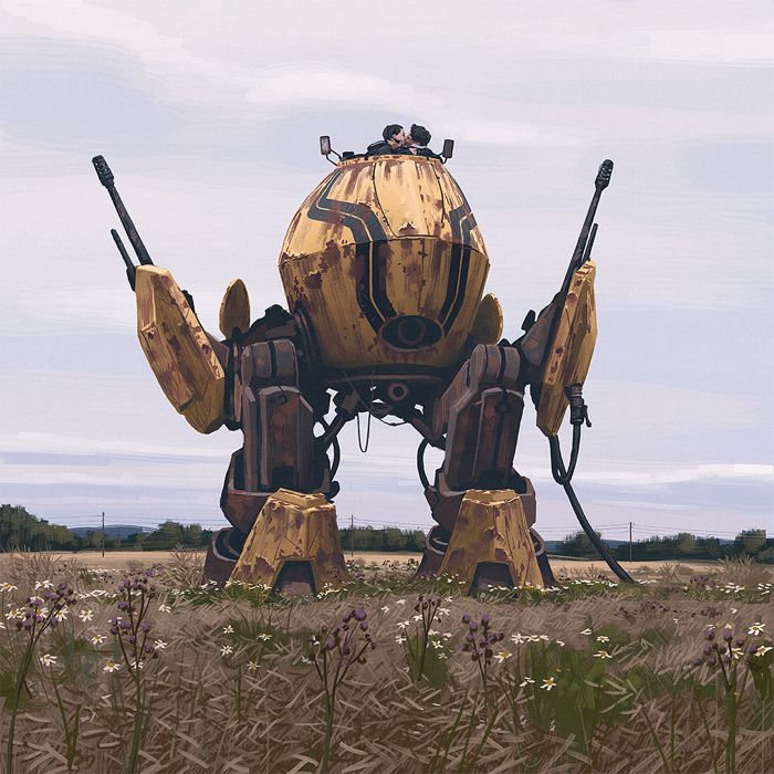 Observar o portfólio do Simon Stalenhag é como fazer uma viagem no tempo para um futuro possível. Um futuro tão possível que, algumas vezes, parece ser algo do nosso dia a dia. Essa sensação é a que eu tive enquanto passava os olhos por dezenas de ilustrações que mostram cenários hiper realistas de paisagens escandinavas. São nessas paisagens que a ficção científica passa a existir, seja através de robôs que se misturam a elementos orgânicos ou mesmo veículos voadores que já viram dias melhores.