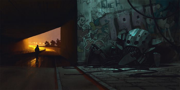 Observar o portfólio do Simon Stalenhag é como fazer uma viagem no tempo para um futuro possível. Um futuro tão possível que, algumas vezes, parece ser algo do nosso dia a dia. Essa sensação é a que eu tive enquanto passava os olhos por dezenas de ilustrações que mostram cenários hiper realistas de paisagens escandinavas. São nessas paisagens que a ficção científica passa a existir, seja através de robôs que se misturam a elementos orgânicos ou mesmo veículos voadores que já viram dias melhores.