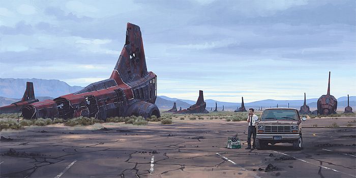 Observar o portfólio do Simon Stalenhag é como fazer uma viagem no tempo para um futuro possível. Um futuro tão possível que, algumas vezes, parece ser algo do nosso dia a dia. Essa sensação é a que eu tive enquanto passava os olhos por dezenas de ilustrações que mostram cenários hiper realistas de paisagens escandinavas. São nessas paisagens que a ficção científica passa a existir, seja através de robôs que se misturam a elementos orgânicos ou mesmo veículos voadores que já viram dias melhores.