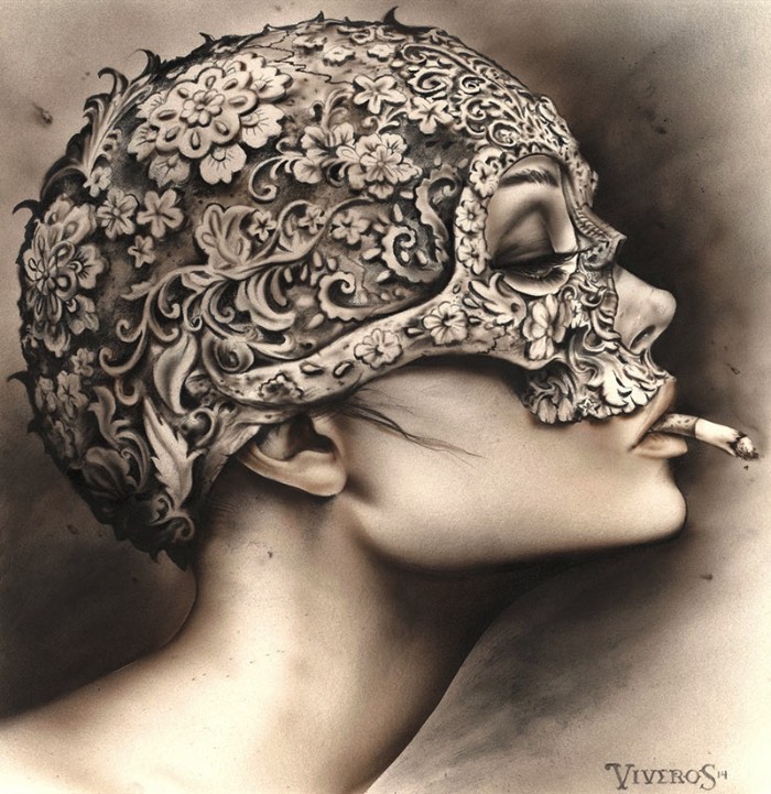 É fácil reconhecer o traço e o estilo visual de Brian Viveros afinal, suas pinturas mostram figuras femininas com olhares desafiantes que parecem capturar uma sensação quase poética de desafio. Essas figuras femininas são de uma beleza bárbara que capturam todo seu poder de uma feminilidade conciliada com vulnerabilidade e poder. 