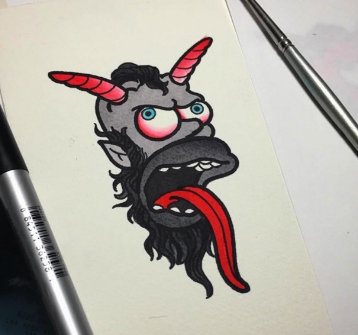 Conheci o trabalho da Christina Hock no instagram há alguns meses e passei a acompanhar tudo que ela faz por culpa desse primeiro contato. Isso aconteceu por que, a primeira imagem que vi do seu trabalho foi de um Homer Simpson em forma de Baphomet. Lembro de ficar olhando para aquela imagem e só me questionando no porquê que eu nunca havia pensado naquela combinação antes.