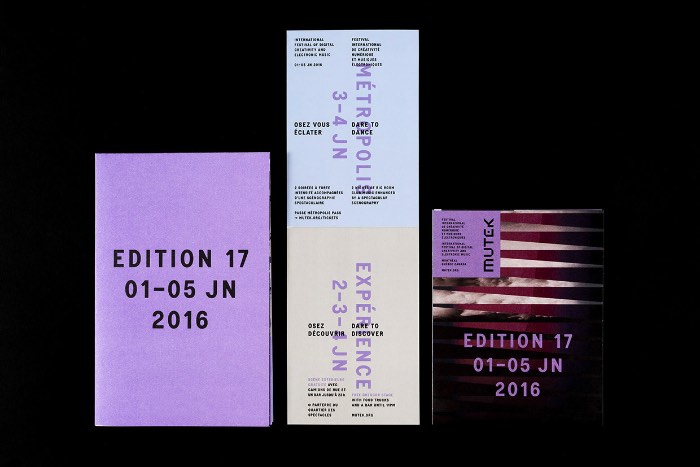 Mutek é um festival internacional de música eletrônica e arte digital que acontece anualmente em Montreal entre o final de Maio e o início de Junho. Para a sua 17º edição, o pessoal da Nouvelle Administration foi responsável por criar uma nova identidade visual que pudesse ser representada em todos materiais criados para a divulgação do evento.