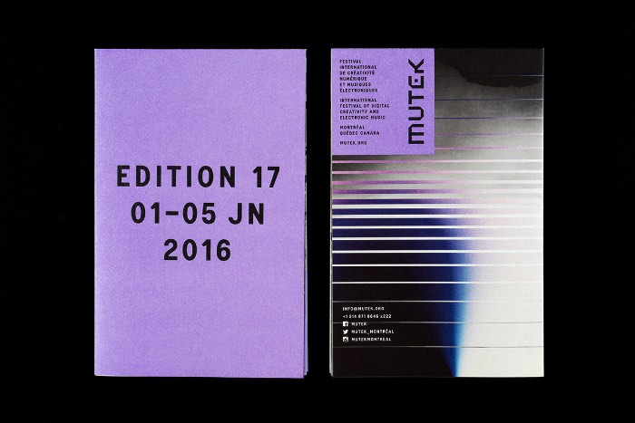 Mutek é um festival internacional de música eletrônica e arte digital que acontece anualmente em Montreal entre o final de Maio e o início de Junho. Para a sua 17º edição, o pessoal da Nouvelle Administration foi responsável por criar uma nova identidade visual que pudesse ser representada em todos materiais criados para a divulgação do evento.