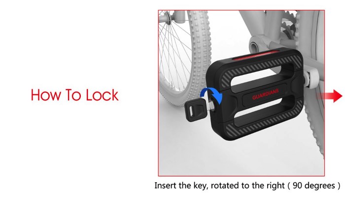 O Bicycle Guardians funciona de forma simples. O pedal da sua bicicleta tem o mesmo visual de antes mas, agora, ele tem uma parte que roda sobre um eixo e que vira em direção a estrutura da bicicleta e serve como uma trava naquele local, segurando o pedal na estrutura e na roda da bicicleta. A única coisa que muda no formato do pedal é a presença de uma fechadura. Só isso. 