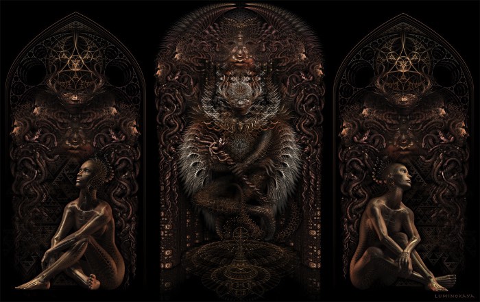 Luminokaya Lab é como o russo conhecido como Keerych Luminokaya assina seu trabalho de arte digital que mistura muita renderização tridimensional com fractais e acabam criando que captura a atenção do nosso olhar. Apesar de que o termo capturar não é o mais certo quando se trata das imagens que você pode ver nesse artigo. Aqui, as imagens são tão complexas que acabam fazendo com que se perca nos milhares de detalhes que elas tem e tem um valor estético quase lisérgico. 