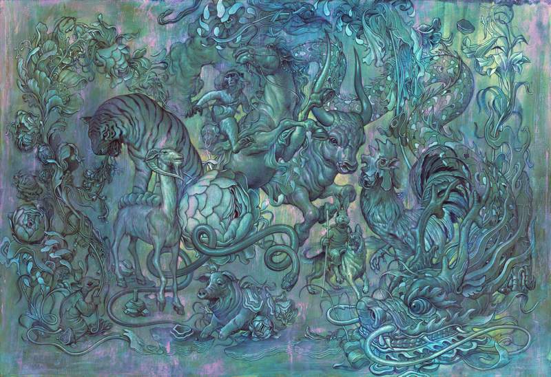 Se deparar com o trabalho de ilustração e arte de James Jean é como mergulhar em um mundo alucinatório onde tudo segue uma lógica particular. Com suas próprias dimensões, lógicas e fluxo de tempo. É realmente um mundo diferente onde você não consegue distinguir entre o que é tranquilo e o que é tumultuoso. É confuso e mesmo assim, é maravilhoso.
