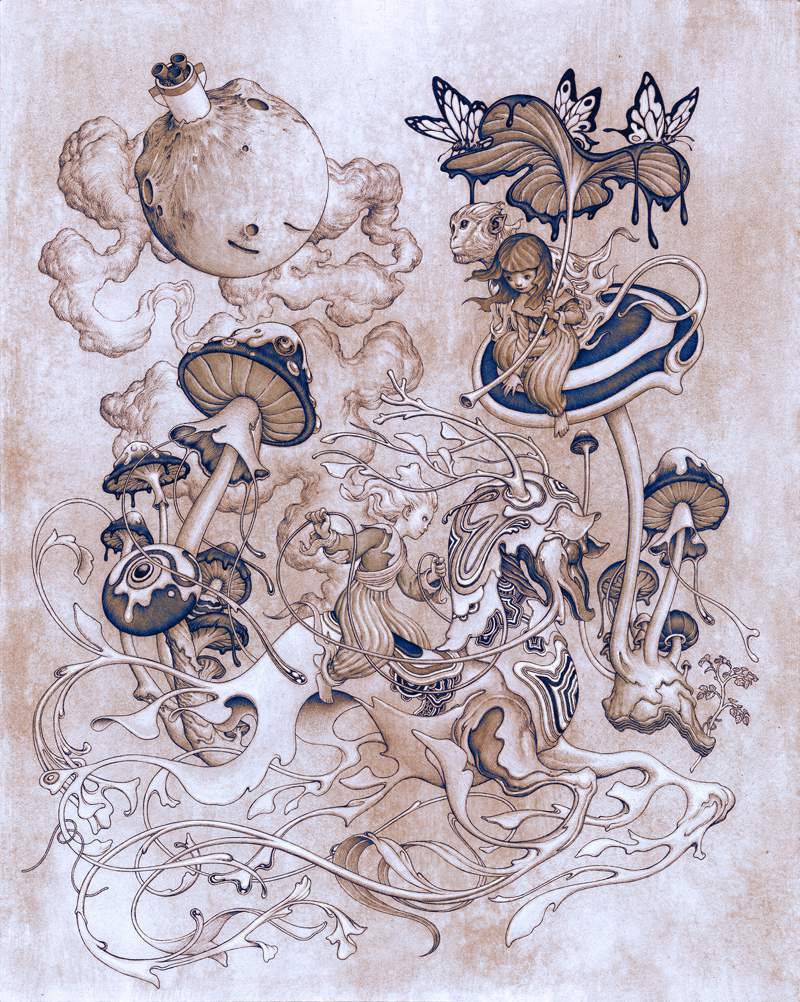 Se deparar com o trabalho de ilustração e arte de James Jean é como mergulhar em um mundo alucinatório onde tudo segue uma lógica particular. Com suas próprias dimensões, lógicas e fluxo de tempo. É realmente um mundo diferente onde você não consegue distinguir entre o que é tranquilo e o que é tumultuoso. É confuso e mesmo assim, é maravilhoso.