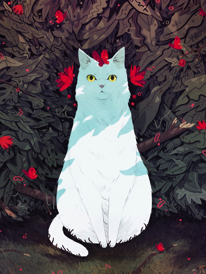Kyle Fewell parece ser obcecado por gatos. Percebi isso enquanto selecionava pelo seu portfolio as imagens que você pode ver logo abaixo. Foi ai que me liguei que, naquelas que eu mais gostei, sempre tinha um gato por ali. Seja ele o foco de tudo ou seja um gato no fundo. Depois que percebi isso, fui lá no seu about e descobri que suas obsessões não param nos gatos. Elas incluem café, video games e heavy metal. 