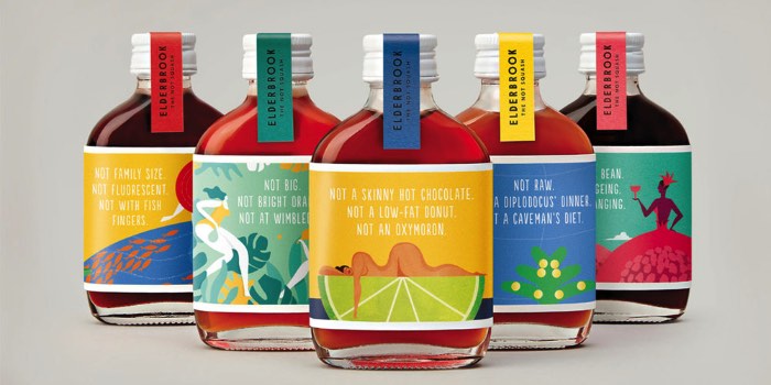 A Elderbrook Drinks surgiu em 2015, quando David Folkman e Craig Jones resolveram sair dos seus empregos na Innocent Drinks para criar a empresa dos seus sonhos. Para fazer tudo direitinho, eles chamaram o pessoal da & SMITH e We All Need Words para criar o visual dessa empresa e foi assim que fomos presenteados com as belíssimas embalagens ilustradas que você pode ver aqui nesse artigo. 