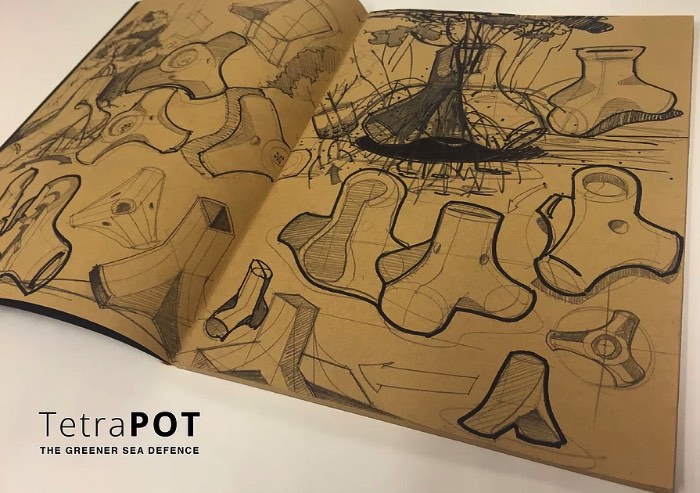 O TetraPot é uma estrutura de concreto feita para ajudar a impedir a erosão causada pelos força do mar nas costas do mundo. A ideia é usá-los para aumentar e preservar os mangues que costumavam cobrir grandes partes da área costeira do planeta.