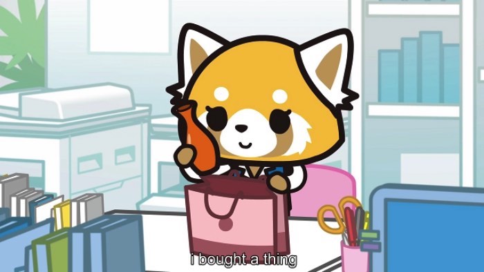 Aggretsuko é de escorpião e trabalha em um escritório em Tóquio. Todas as manhãs, ela vai para o trabalho dentro de um trem apertado. Sempre que ela acredita que está indo para casa, depois de terminar seu trabalho, seu chefe lhe entrega ainda mais tarefas. É ai que Aggretsuko fica louca de raiva. Seus olhos começam a sangrar e ela volta sua atenção para cerveja e o karaoke de heavy metal. Algo mais para um deathcore, para entendidos.