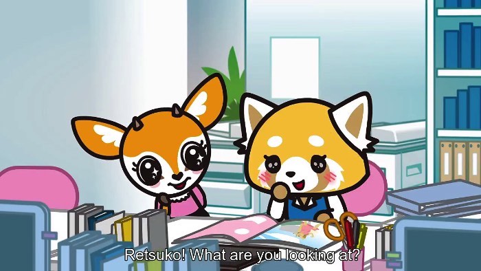 Aggretsuko é de escorpião e trabalha em um escritório em Tóquio. Todas as manhãs, ela vai para o trabalho dentro de um trem apertado. Sempre que ela acredita que está indo para casa, depois de terminar seu trabalho, seu chefe lhe entrega ainda mais tarefas. É ai que Aggretsuko fica louca de raiva. Seus olhos começam a sangrar e ela volta sua atenção para cerveja e o karaoke de heavy metal. Algo mais para um deathcore, para entendidos.