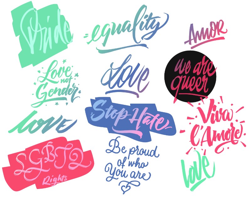 Como amante das letras, Giuseppe Salerno adora observar as placas e as mensagens que aparecem nas marchas de Orgulho Gay pelo mundo. Foi pensando nisso que Love Wins acabou sendo criada. Uma grande coleção de letterings feitos a mão para ajudar o mundo a espalhar o amor e adicionar um pouco de tipografia para essa festa. Love Wins foi feita como uma série de 60 frases escritas a mão e feitas com todo amor para celebrar a diversidade. Essas sessenta frases foram feitas com diferentes estilos, usando diferentes ferramentas e com uma estética bem variada. Você pode usá-las para criar suas mensagens, camisetas, posters, adesivos e tudo mais que você pensar. Tudo que você precisa fazer é espalhar o amor no seu dia a dia e pronto.