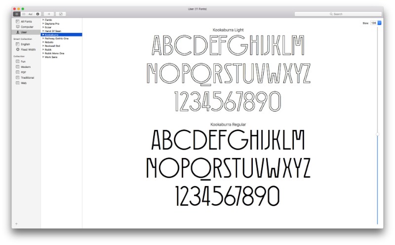 Kata Moravszki criou a fonte gratuita Kookaburra inspirada por uma série de letras e antigos posters húngaros da década de trinta. O objetivo desse design tipográfico era de criar algo diferente, divertido e que tivesse um visual um pouco estranho. Um visual que pudesse ser complementado por ilustrações e outros elementos gráficos. Esses foram os pensamentos que a designer tinha em mente quando ela criava essa fonte. Afinal, para ela, as risadas e a diversão são os melhores conceitos que ela poderia utilizar em um trabalho como esse.