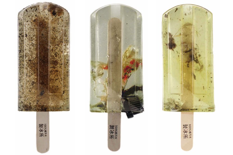Os picolés de água poluída de Taiwan são parte de um projeto artístico dos estudantes Hung I-chen, Guo Yi-hui e Cheng Yu-ti da Universidade Nacional de Artes de Taiwan. O projeto recebeu o nome de Polluted Water Popsicles e foi feito com a água poluída de 100 localidades em Taiwan, primeiro coletando a água e depois preservando tudo em uma espécie de resina.