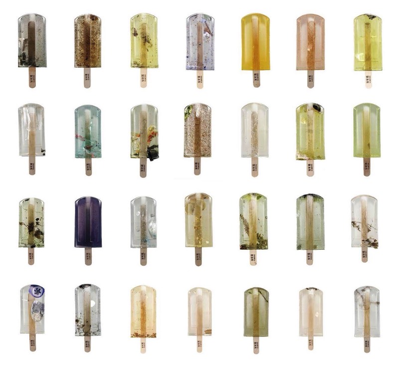 Os picolés de água poluída de Taiwan são parte de um projeto artístico dos estudantes Hung I-chen, Guo Yi-hui e Cheng Yu-ti da Universidade Nacional de Artes de Taiwan. O projeto recebeu o nome de Polluted Water Popsicles e foi feito com a água poluída de 100 localidades em Taiwan, primeiro coletando a água e depois preservando tudo em uma espécie de resina.