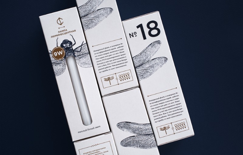 Para criar o visual das novas embalagens da CS Light Bulbs, a designer bielorussa Angelina Pischikova seguiu a direção das origens da eletricidade com Thomas Edison e resolveu explorar a etimologia dos insetos. Misturando isso tudo, ela acabou criando uma embalagem com um design fora do comum e que parece, quase ser, colecionável.