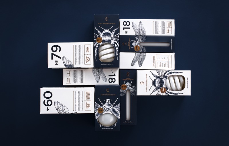 Para criar o visual das novas embalagens da CS Light Bulbs, a designer bielorussa Angelina Pischikova seguiu a direção das origens da eletricidade com Thomas Edison e resolveu explorar a etimologia dos insetos. Misturando isso tudo, ela acabou criando uma embalagem com um design fora do comum e que parece, quase ser, colecionável.