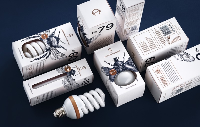 Para criar o visual das novas embalagens da CS Light Bulbs, a designer bielorussa Angelina Pischikova seguiu a direção das origens da eletricidade com Thomas Edison e resolveu explorar a etimologia dos insetos. Misturando isso tudo, ela acabou criando uma embalagem com um design fora do comum e que parece, quase ser, colecionável.