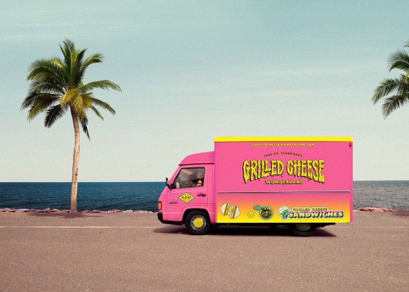 Algumas vezes eu me deparo com trabalhos bem interessantes feitos para pequenos clientes. Foi isso o pessoal do We are Büro Büro criou para o Frau Dr. Schneider’s Grilled Cheese Wonderland, um food truck que faz um dos mais bonitos queijos grelhados que eu já vi na vida. A identidade visual que foi desenvolvida é bem criativa e me lembrou alguns desenhos que era feitos para marcas de skate quando eu estava crescendo. Ou seja, não tem como não achar fenomenal.