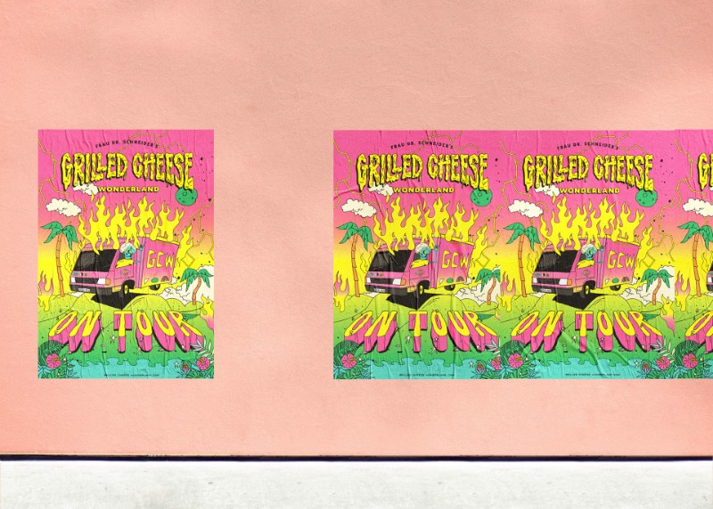 Algumas vezes eu me deparo com trabalhos bem interessantes feitos para pequenos clientes. Foi isso o pessoal do We are Büro Büro criou para o Frau Dr. Schneider’s Grilled Cheese Wonderland, um food truck que faz um dos mais bonitos queijos grelhados que eu já vi na vida. A identidade visual que foi desenvolvida é bem criativa e me lembrou alguns desenhos que era feitos para marcas de skate quando eu estava crescendo. Ou seja, não tem como não achar fenomenal.
