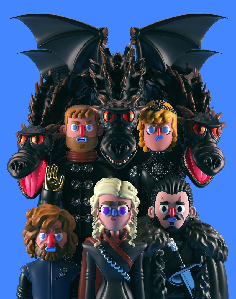 El Grand Chamaco é um artista mexicano com um trabalho 3D bem autoral e com um visual bem interessante. Como muitos de nós, ele é fã da novela de dragão conhecida como Game of Thrones e resolveu recriar alguns dos seus personagens favoritos utilizando suas técnicas. Foi assim que ele chegou nas imagens que podemos ver abaixo, seguindo o visual desses personagens na sexta temporada dessa série da HBO.