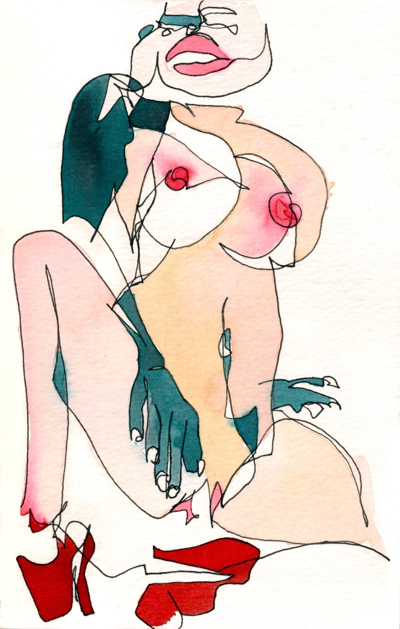 Girls é uma série de ilustrações feitas de contornos femininos onde Katie Dunkle explora a sensualidade do corpo da mulher. Para criar esses desenhos, a artista analisa e examina a fotografia pornográfica amadora e, sem olhar, ela reproduz aquilo que ela viu de uma forma abstrata. Tudo isso é feito em uma linha contínua, criada usando tinta, grafite e aquarelas. 