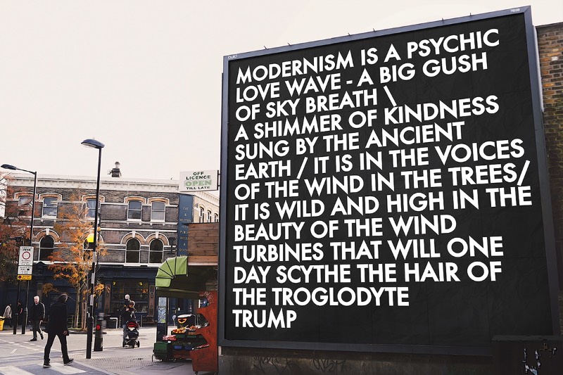 Robert Montgomery segue uma tradição de uso de arte conceitual com texto para criar uma voz quase poética para contar suas histórias para o mundo. E o artista faz isso através de poemas em posters, peças feitas de luz e neon, poemas de foco, aquarelas e muitas outras peças. Seu trabalho anda conquistando vários olhares desde que começou a explorar essa estética em 2004. Chegando assim a fazer várias exposições na Europa e na Ásia, incluindo ai uma enorme instalação de luzes em Berlim. 